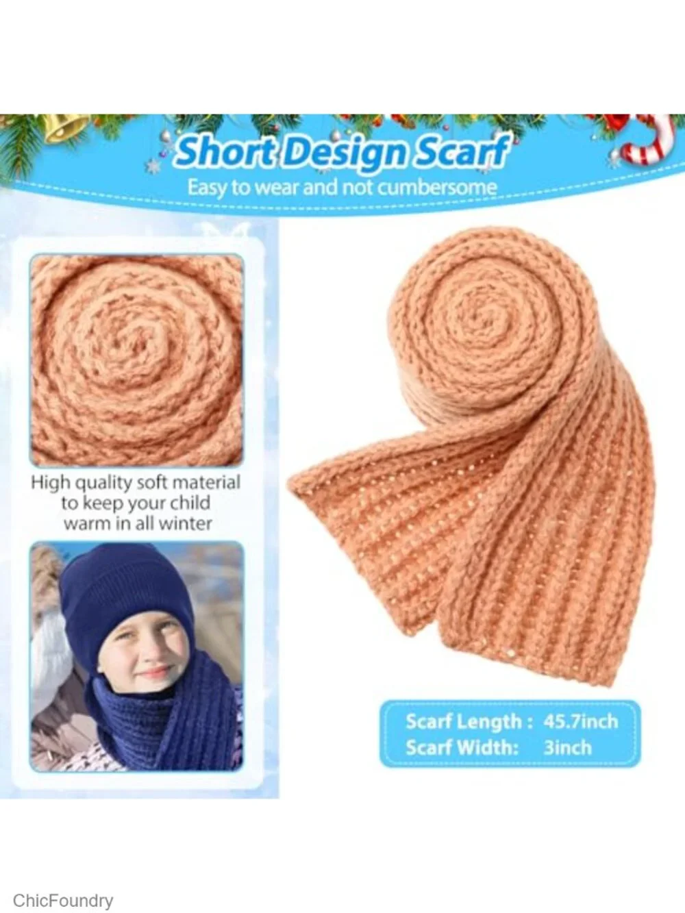Kids Winter Beanie Scarf Gloves Set - Acrylic Fiber Knitted Cold Weather